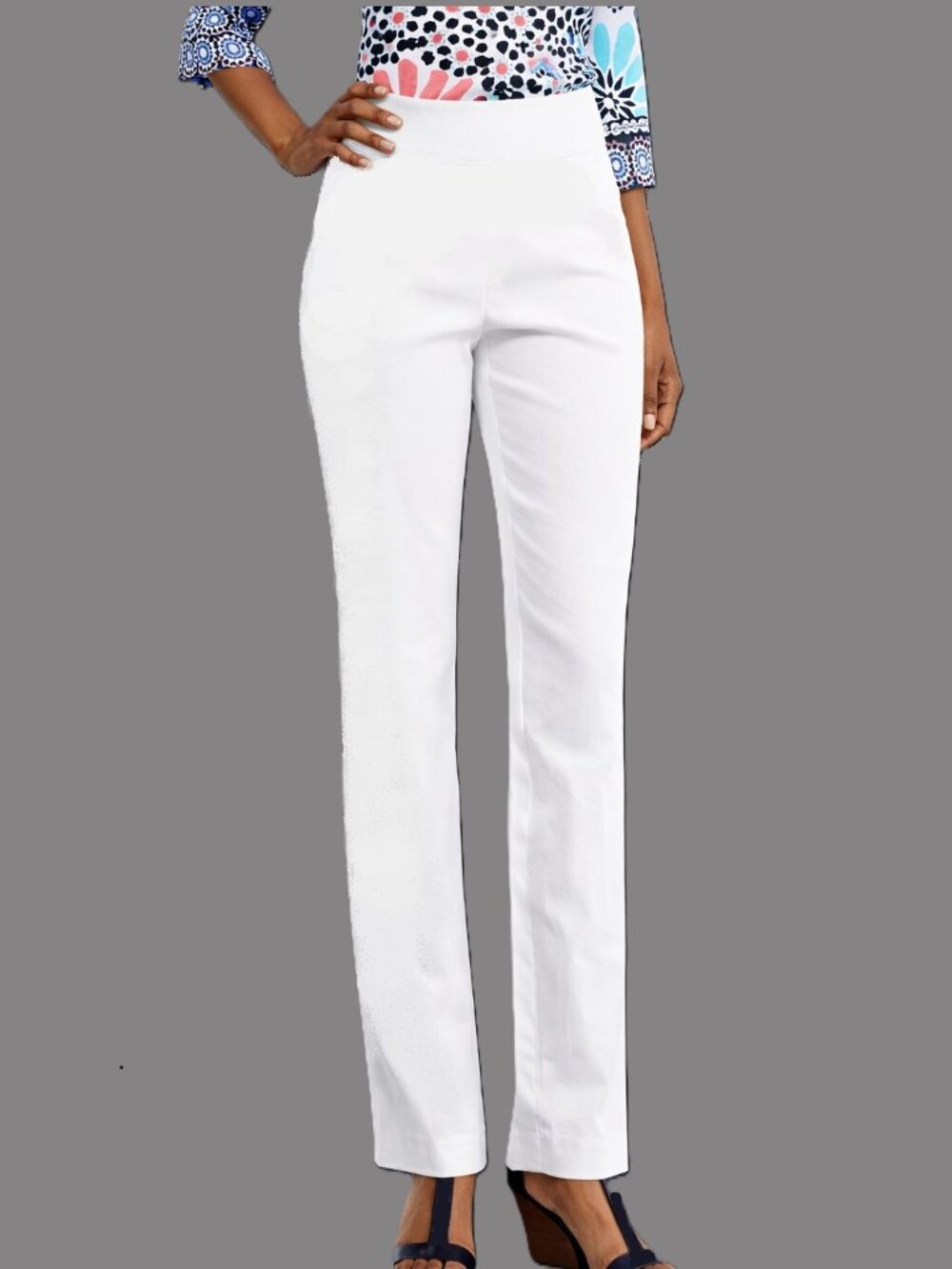 NIC & ZOE Soft Stretch Pull-On White Trousers • Straight Leg • Size 6 • NWT